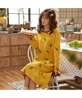 Women Plus Size Korean Version 100% Cotton Nightdress Spring Autumn Plant flower Print Nightgowns Female Long Sleeve Sleep Dress