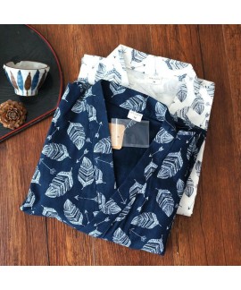Spring Summer Autumn Men's Robe 100% Cotton Gauze Leaf Long Nightgrown Loose Kimono Nightwear Home Clothing Nightly Bathrobes