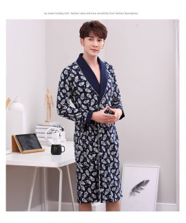 Top Quality Long Sleeve Men Robe Plus Size Nightgown Male 100% Cotton Print Nightgown For Men