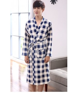 Top Quality Long Sleeve Men Robe Plus Size Nightgown Male 100% Cotton Print Nightgown For Men