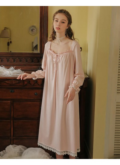 Long White Cotton Sexy Sleep Wear Home Dress Princess Vintage Nightgown Sleepwear Ladies Nightdress