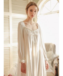 Long White Cotton Sexy Sleep Wear Home Dress Princess Vintage Nightgown Sleepwear Ladies Nightdress