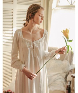 Long White Cotton Sexy Sleep Wear Home Dress Princess Vintage Nightgown Sleepwear Ladies Nightdress