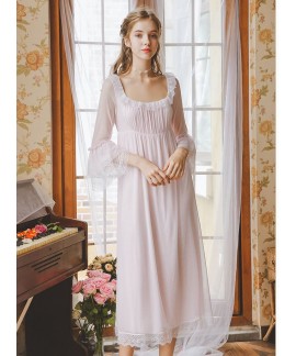 Fashion Cotton Sleepwear Loose Women Long Knee-length Nightgown Vintage Princess Style Pajamas Autumn Winter Ladies Nightdress