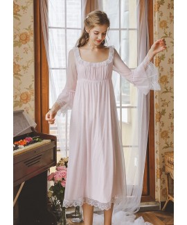 Fashion Cotton Sleepwear Loose Women Long Knee-length Nightgown Vintage Princess Style Pajamas Autumn Winter Ladies Nightdress