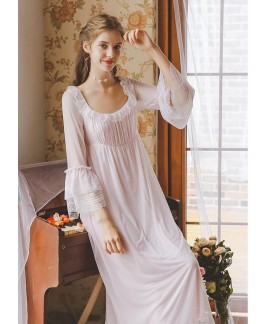 Fashion Cotton Sleepwear Loose Women Long Knee-length Nightgown Vintage Princess Style Pajamas Autumn Winter Ladies Nightdress