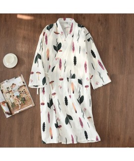 Summer 100% Cotton Gauze Kimono Bathrobe Nightie F...