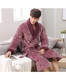 New Cotton Thick Plus Size Nightgowns Geometric Print Night Gown For Men Autumn Winter Kimono Night Wear Warm Robes Male's Pajamas