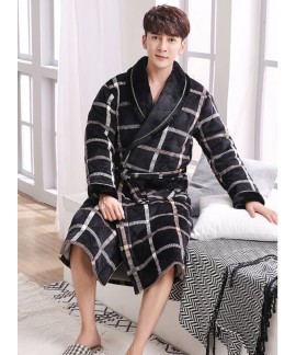 New Cotton Thick Plus Size Nightgowns Geometric Print Night Gown For Men Autumn Winter Kimono Night Wear Warm Robes Male's Pajamas