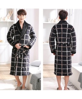 New Cotton Thick Plus Size Nightgowns Geometric Print Night Gown For Men Autumn Winter Kimono Night Wear Warm Robes Male's Pajamas