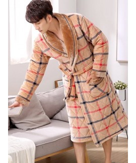 New Cotton Thick Plus Size Nightgowns Geometric Print Night Gown For Men Autumn Winter Kimono Night Wear Warm Robes Male's Pajamas