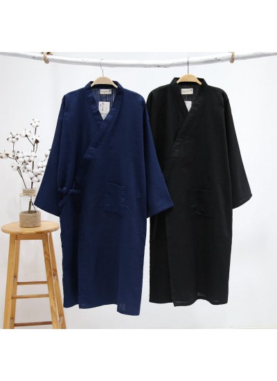 New Men's Cotton Yarn Pajamas Thin Summer Kimono Bathrobe Mens Robes Long Loose Leisure Nightgown