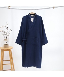 New Men's Cotton Yarn Pajamas Thin Summer Kimono Bathrobe Mens Robes Long Loose Leisure Nightgown