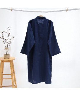 New Men's Cotton Yarn Pajamas Thin Summer Kimono Bathrobe Mens Robes Long Loose Leisure Nightgown