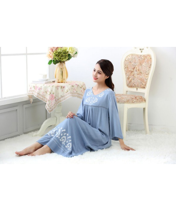Ladies Spring Autumn 100 Cotton Long Sleeve Night Dress Women's Long