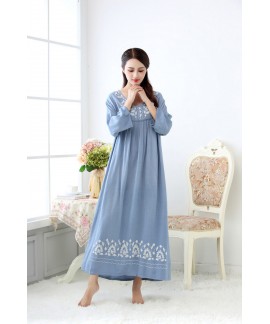 Ladies Spring Autumn 100% Cotton Long Sleeve Night Dress Women's Long Nightgown Loose Comfortable Nightwear for Female