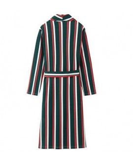 New Women Cotton Spring Autumn Nightgowns Striped Sweet Homewear Pockets Bathrobe Pajamas Long Warm Sleepwear