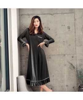 Spring Summer Lotus Leaf Sleepwear Womens Modal Cotton Nightgown Naked Sleeping Long Sleeve Home Dress