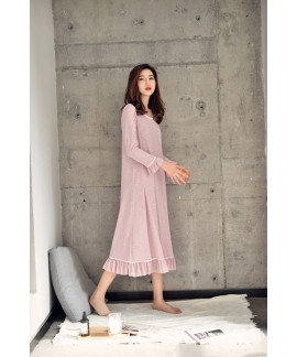 Spring Summer Lotus Leaf Sleepwear Womens Modal Cotton Nightgown Naked Sleeping Long Sleeve Home Dress