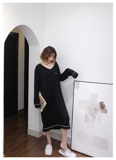 Modal Cotton Women Nightgown Spring Autumn Summer Sexy Solid V-Neck Long Sleeve Night Dress Home Wear