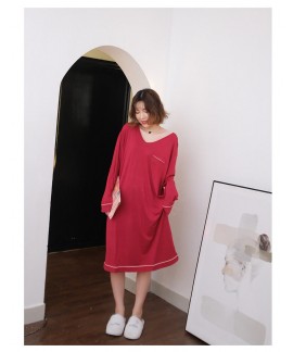 Modal Cotton Women Nightgown Spring Autumn Summer Sexy Solid V-Neck Long Sleeve Night Dress Home Wear
