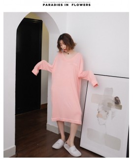 Modal Cotton Women Nightgown Spring Autumn Summer Sexy Solid V-Neck Long Sleeve Night Dress Home Wear