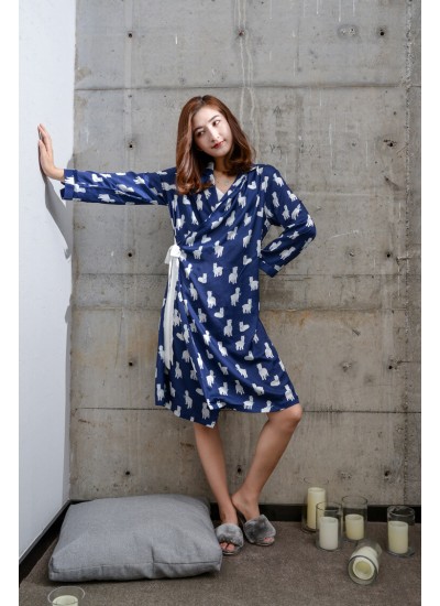 Simulated Silk Nightdress Kimono Bath Robe Autumn Spring Long Sleeve Sexy Robe Womens Nightwear Dressing Gown