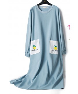 Women Soft Cotton Nightgowns Long Sleeve O Neck Casual Loose Nightwear Antumn Winter Nightdress With Pockets Plus Size