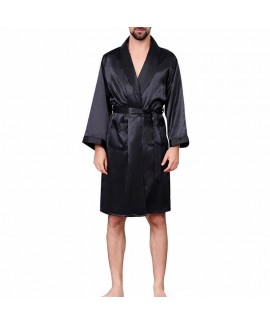 Mens Fashion Luxurious Silk Printed nightgown Summer Autumn Spring Long-Sleeve Thin Bathrobe Soft Satin Pajamas