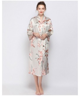 New Thin Ice Silk Milan Printing Robe Fresh and Sw...