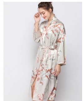 New Thin Ice Silk Milan Printing Robe Fresh and Sweet Night Gown Womens Long Spring Summer Home Dress