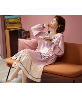 Nightdress Female Cartoon Print Bow Spring Autumn ...