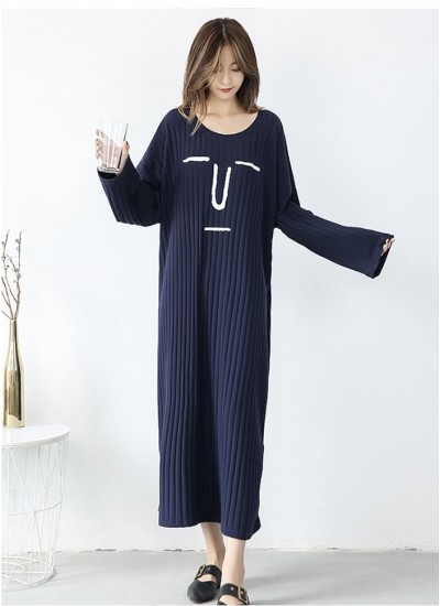 Autumn Winter Female Print Night Dress Sweet Cotton Loose Long-sleeved Nightgown Female Large Size Home Clothes Maternity Pajamas