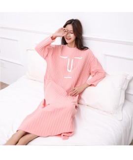 Autumn Winter Female Print Night Dress Sweet Cotton Loose Long-sleeved Nightgown Female Large Size Home Clothes Maternity Pajamas