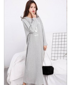 Autumn Winter Female Print Night Dress Sweet Cotton Loose Long-sleeved Nightgown Female Large Size Home Clothes Maternity Pajamas