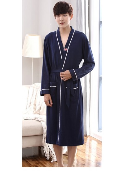 Mens Printing Night Wear Robe 100% Cotton Kimono Bath Robe Long Sleeve Nightgown Spring Autumn
