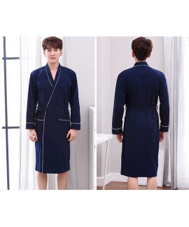 Mens Printing Night Wear Robe 100% Cotton Kimono Bath Robe Long Sleeve Nightgown Spring Autumn