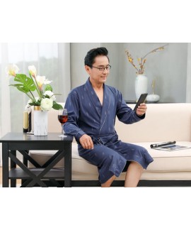 Mens 100% Cotton Knited Robes Plus Size Nightdress Sexy V-neck Bathrobe Male Plaid Pattern Nightgown Loungewear