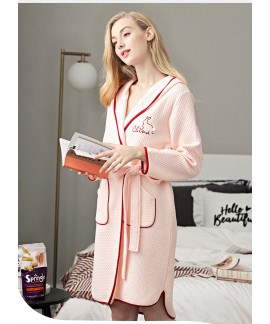 Female Autumn Winter Long Sleeve Nightdress 100% Pure Cotton Thicken Nightgown Female Warm Leisure Plus Size Womens Hooded Kimono Robe