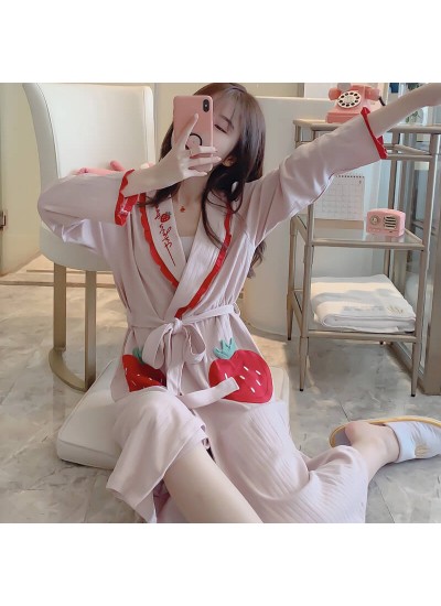 Spring Autumn Fashion Lovely Thicken Nightgowns Women's Bathrobe Women Pajamas 100% Cotton Warm Sleepwear