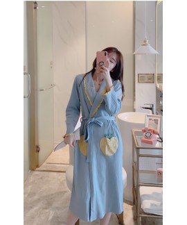 Spring Autumn Fashion Lovely Thicken Nightgowns Women's Bathrobe Women Pajamas 100% Cotton Warm Sleepwear