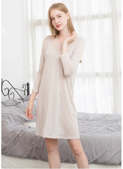 Knitted Silk Lace Sleepwear Long Sleeve Women Night Dress Spring Summer Loose Plus Size Nightgown Pijamas