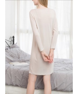 Knitted Silk Lace Sleepwear Long Sleeve Women Night Dress Spring Summer Loose Plus Size Nightgown Pijamas