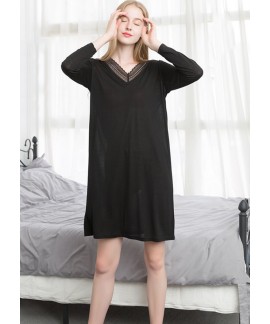 Knitted Silk Lace Sleepwear Long Sleeve Women Night Dress Spring Summer Loose Plus Size Nightgown Pijamas