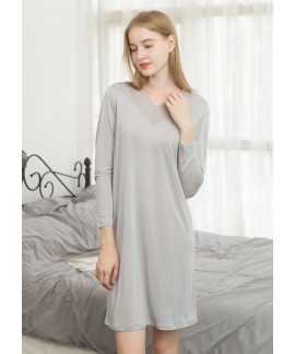 Knitted Silk Lace Sleepwear Long Sleeve Women Night Dress Spring Summer Loose Plus Size Nightgown Pijamas