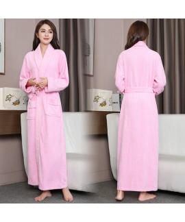 Women Thick Long Robe Pockets Nightgown Sweet Lady Kimono Bathrobe Ankle Length Night Dress Autumn Winter