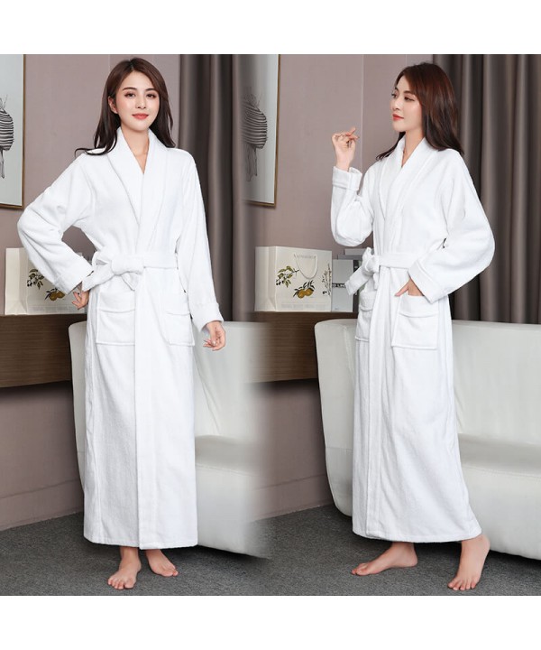 Women Thick Long Robe Pockets Nightgown Sweet Lady Kimono Bathrobe