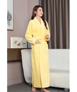 Women Thick Long Robe Pockets Nightgown Sweet Lady Kimono Bathrobe Ankle Length Night Dress Autumn Winter