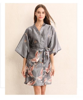 Ice Silk Nightgown Female Thin Section Silk Long Bathrobes Crane Pajamas Sexy Nightgown