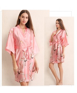 Ice Silk Nightgown Female Thin Section Silk Long Bathrobes Crane Pajamas Sexy Nightgown